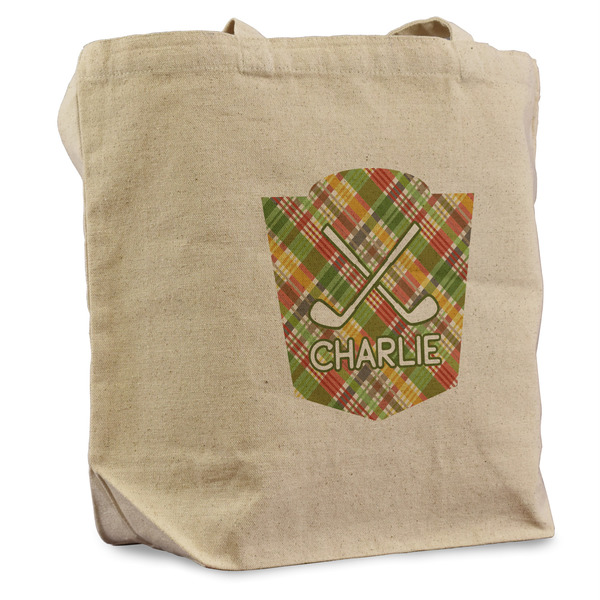 Custom Golfer's Plaid Reusable Cotton Grocery Bag (Personalized)