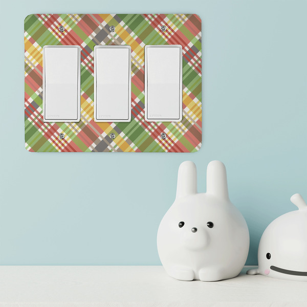 Golfer's Plaid Rocker Light Switch Covers - Triple - IN CONTEXT