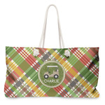 Golfer's Plaid Large Tote Bag with Rope Handles (Personalized)