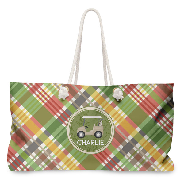 Custom Golfer's Plaid Large Tote Bag with Rope Handles (Personalized)