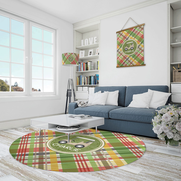 Golfer's Plaid Round Area Rug - IN CONTEXT