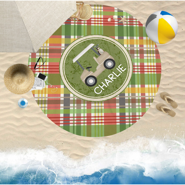 Golfer's Plaid Round Beach Towel Lifestyle
