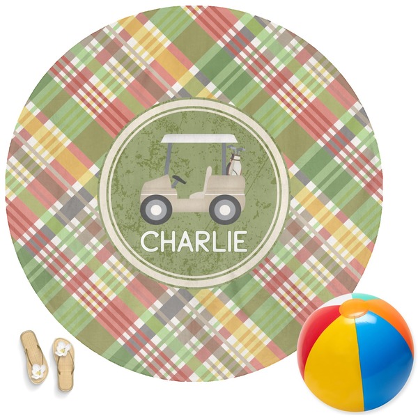 Custom Golfer's Plaid Round Beach Towel (Personalized)