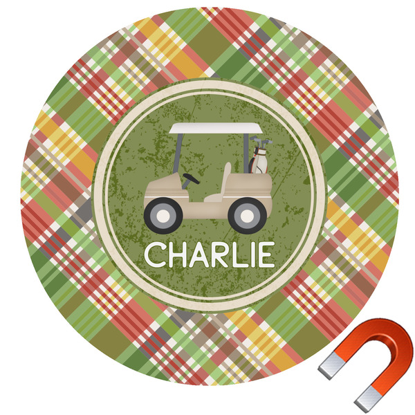 Custom Golfer's Plaid Round Car Magnet - 6" (Personalized)