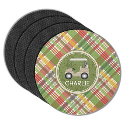 Golfer's Plaid Round Rubber Backed Coasters - Set of 4 (Personalized)