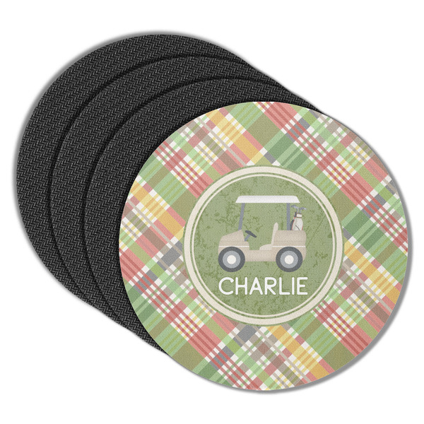 Custom Golfer's Plaid Round Rubber Backed Coasters - Set of 4 (Personalized)
