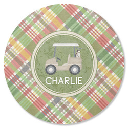 Golfer's Plaid Round Rubber Backed Coaster (Personalized)