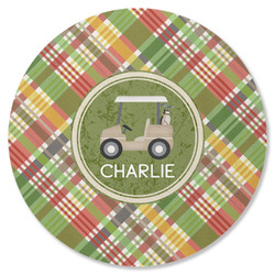 Golfer's Plaid Round Rubber Backed Coaster (Personalized)