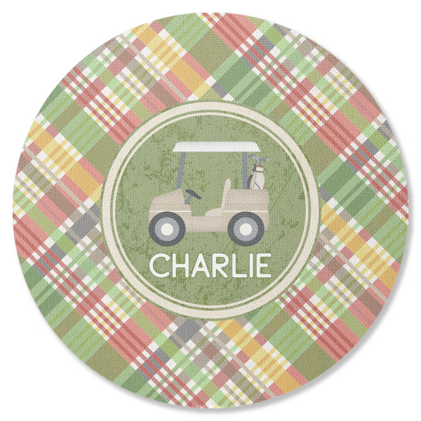 Custom Golfer's Plaid Round Rubber Backed Coaster (Personalized)