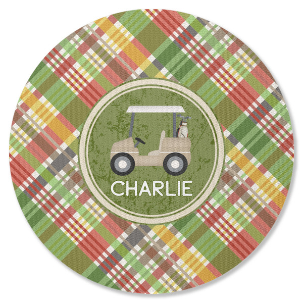 Golfer's Plaid Round Coaster Rubber Back - Single