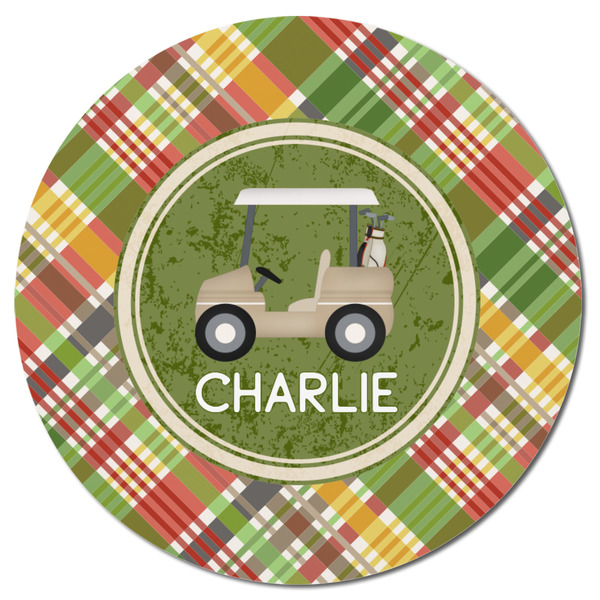 Golfer's Plaid Round Fridge Magnet - FRONT
