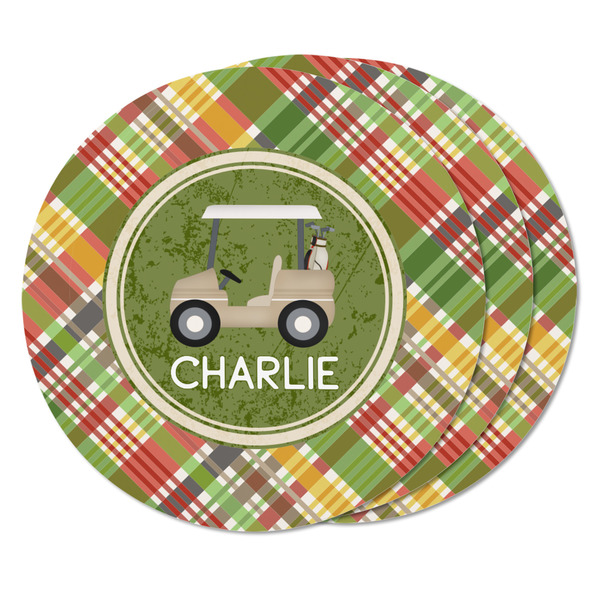 Golfer's Plaid Round Fridge Magnet - THREE