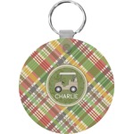 Golfer's Plaid Round Plastic Keychain (Personalized)