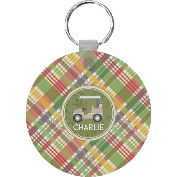 Custom Golfer's Plaid Round Plastic Keychain (Personalized)
