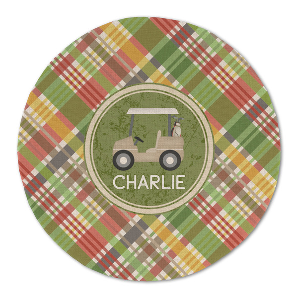 Custom Golfer's Plaid Round Linen Placemat (Personalized)
