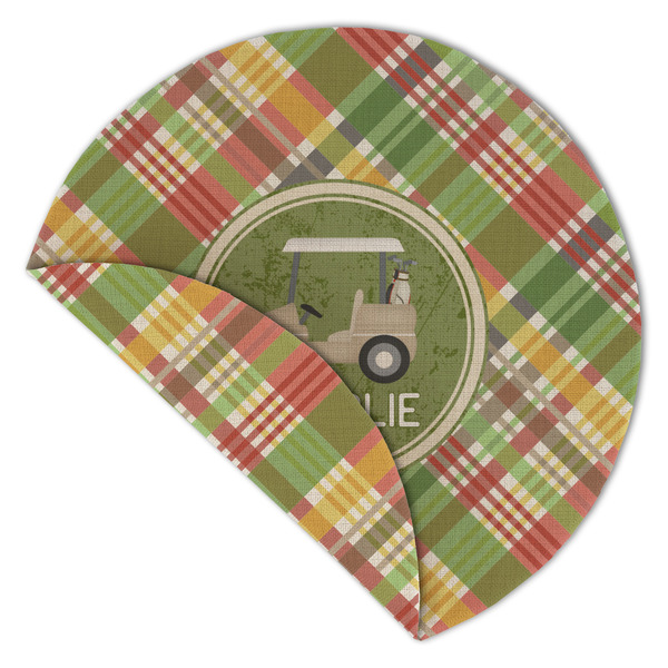 Golfer's Plaid Round Linen Placemats - Front (folded corner double sided)