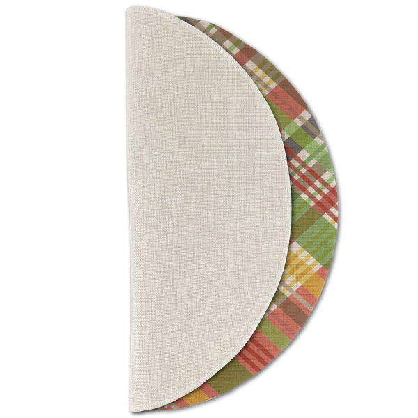 Golfer's Plaid Round Linen Placemats - HALF FOLDED (single sided)