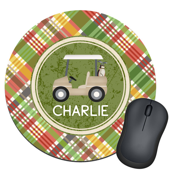 Custom Golfer's Plaid Round Mouse Pad (Personalized)