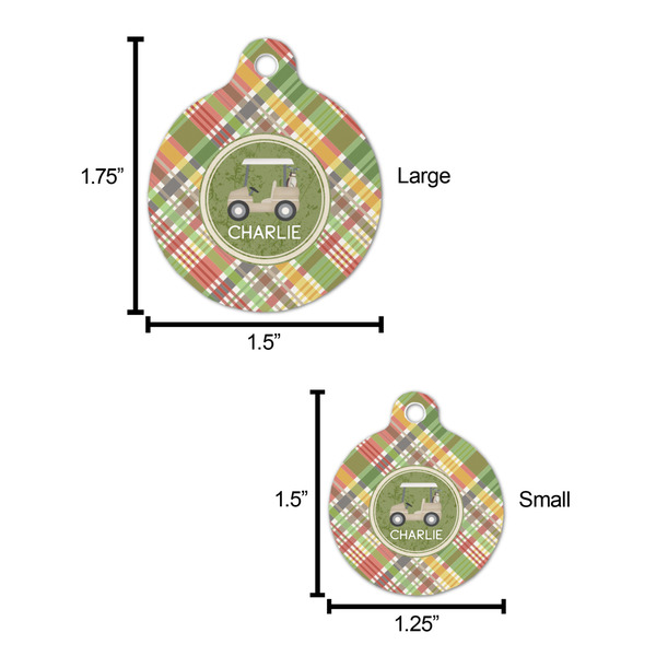 Golfer's Plaid Round Pet ID Tag - Large - Comparison Scale