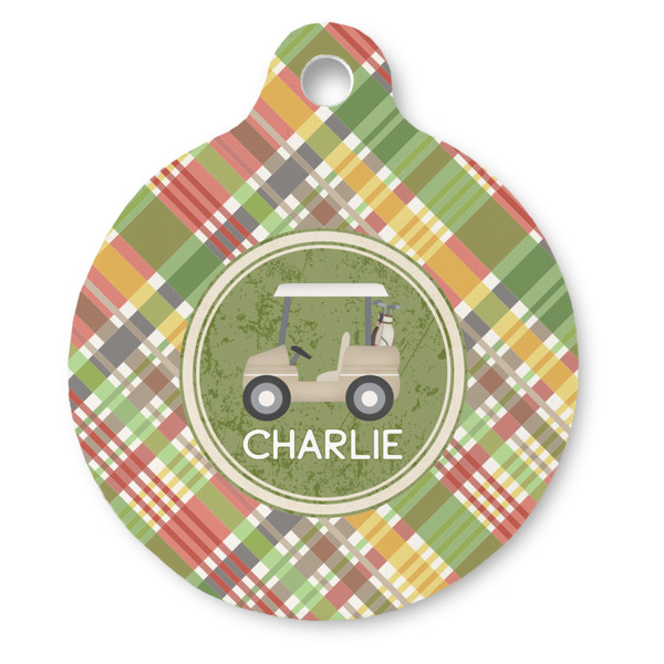 Custom Golfer's Plaid Round Pet ID Tag (Personalized)