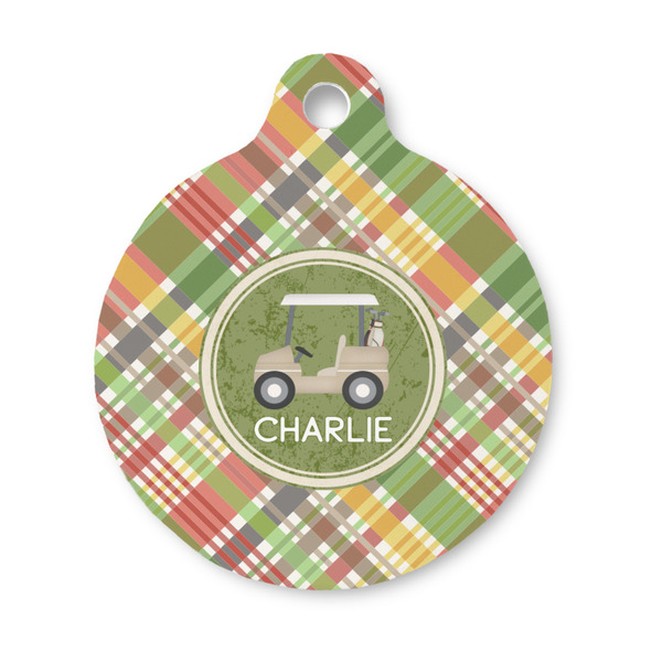 Custom Golfer's Plaid Round Pet ID Tag - Small (Personalized)