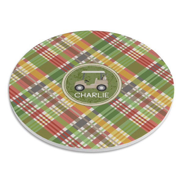 Golfer's Plaid Round Stone Trivet - Angle View