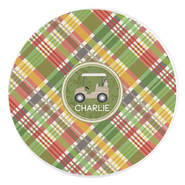 Custom Golfer's Plaid Round Stone Trivet (Personalized)