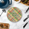 Golfer's Plaid Round Stone Trivet - In Context View