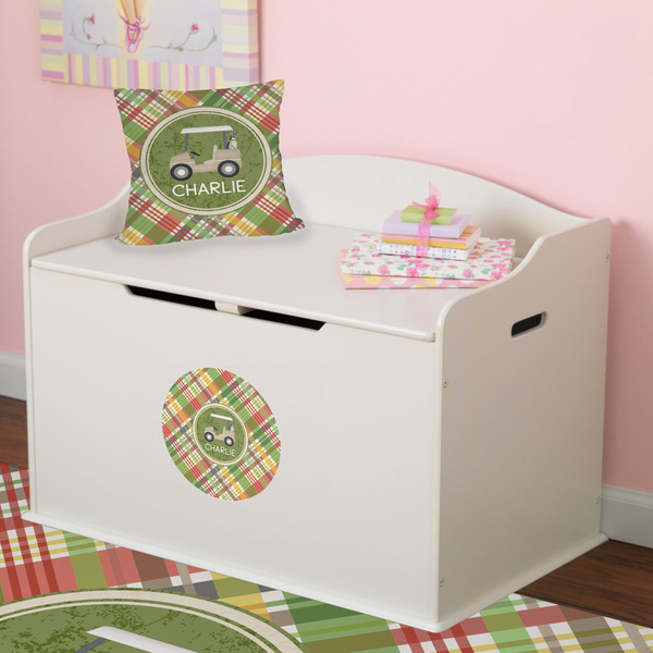 Golfer's Plaid Round Wall Decal on Toy Chest