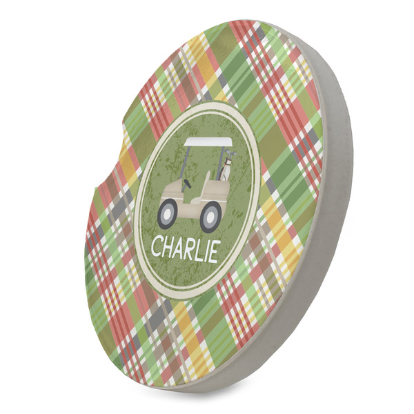 Golfer's Plaid Sandstone Car Coaster - STANDING ANGLE