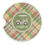 Golfer's Plaid Sandstone Car Coaster - Single (Personalized)
