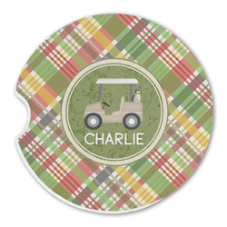 Golfer's Plaid Sandstone Car Coaster - Single (Personalized)