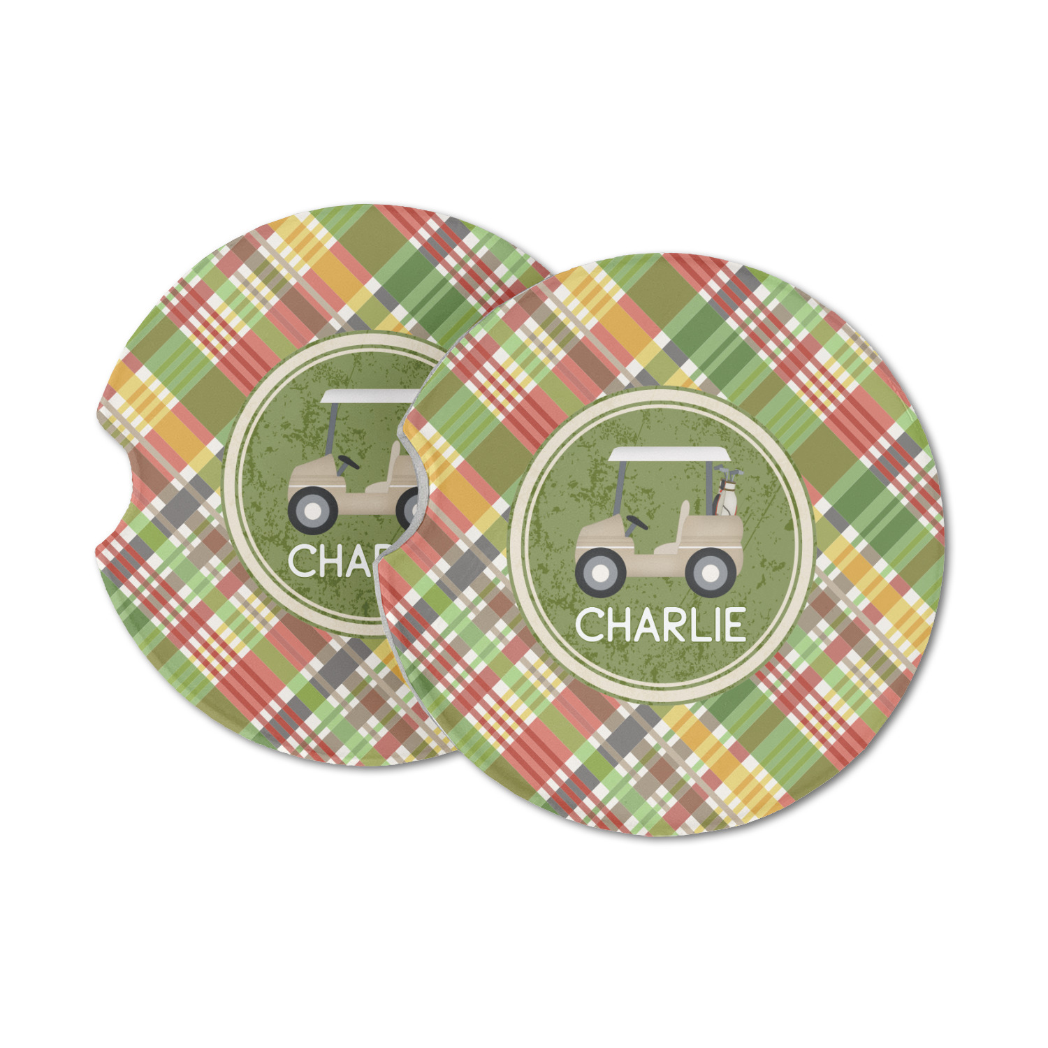 Yellow Plaid Car Coasters For Vehicle Cup Holders Set Of 2 