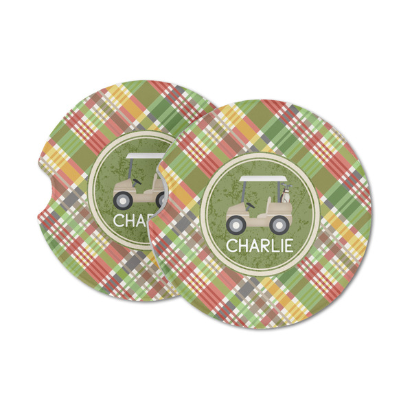 Custom Golfer's Plaid Sandstone Car Coasters (Personalized)