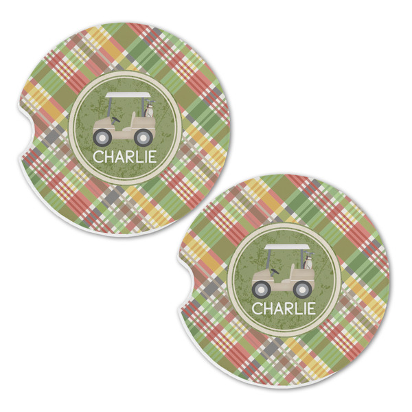 Golfer's Plaid Sandstone Car Coasters - Set of 2