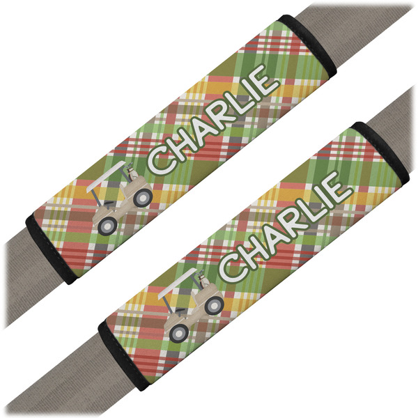 Custom Golfer's Plaid Seat Belt Covers (Set of 2) (Personalized)