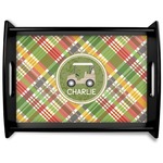 Golfer's Plaid Black Wooden Tray - Large (Personalized)