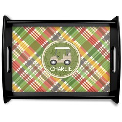 Golfer's Plaid Black Wooden Tray - Large (Personalized)