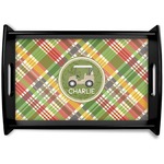 Golfer's Plaid Black Wooden Tray - Small (Personalized)