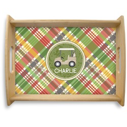 Golfer's Plaid Natural Wooden Tray - Large (Personalized)