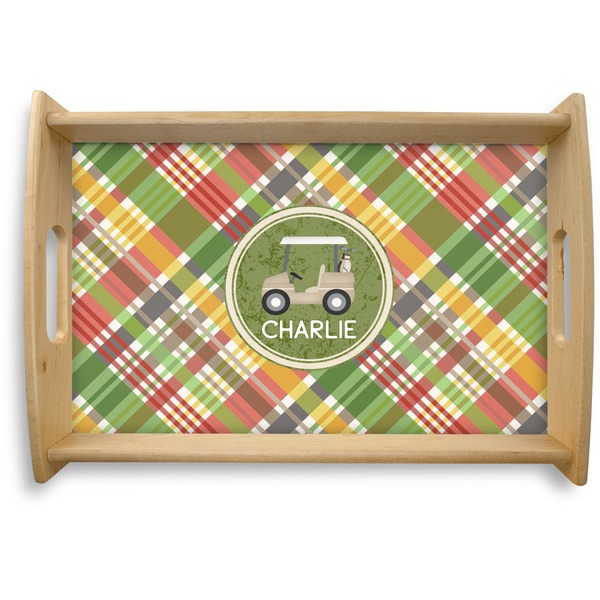 Custom Golfer's Plaid Natural Wooden Tray - Small (Personalized)