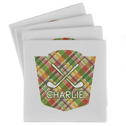 Golfer's Plaid Absorbent Stone Coasters - Set of 4 (Personalized)