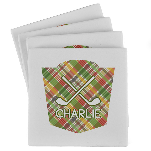 Custom Golfer's Plaid Absorbent Stone Coasters - Set of 4 (Personalized)