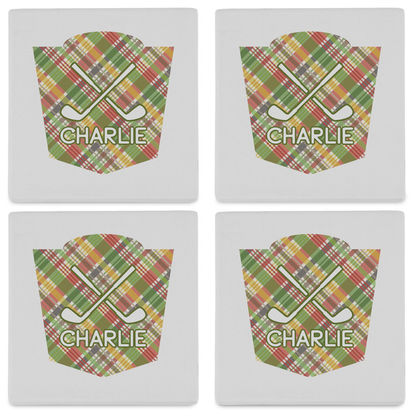 Golfer's Plaid Set of 4 Sandstone Coasters - See All 4 View