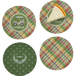 Golfer's Plaid Set of 4 Glass Appetizer / Dessert Plate 8" (Personalized)