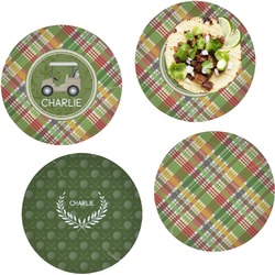 Golfer's Plaid Set of 4 Glass Lunch / Dinner Plate 10" (Personalized)