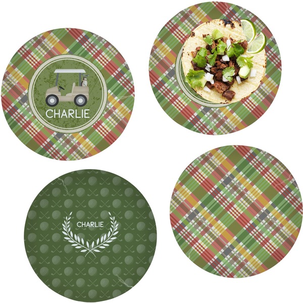 Custom Golfer's Plaid Set of 4 Glass Lunch / Dinner Plate 10" (Personalized)
