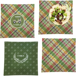 Golfer's Plaid Set of 4 Glass Square Lunch / Dinner Plate 9.5" (Personalized)