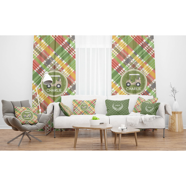 Golfer's Plaid Sheer and Custom Curtains in Room with Matching Pillows