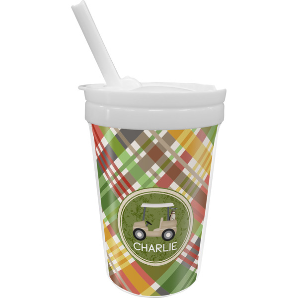 Custom Golfer's Plaid Sippy Cup with Straw (Personalized)